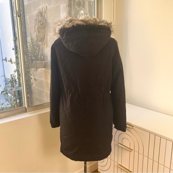 French Connection FC Jeans Faux-Fur Hood Quilted Parka Coat Black/Charcoal, US 6 - Picture 8 of 11